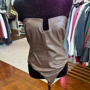 Zara Faux Leather Brown Bodysuit